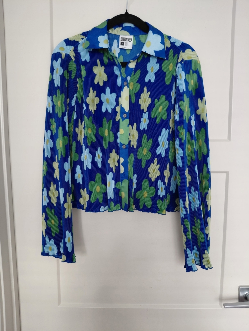 Floral Blue Button-Down Shirt - Women's Long Sleeve